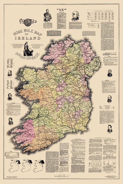 Historic Map - Home Rule Ireland - Ballance 1893 - 23 x 34.34 - Vintage Wall Art