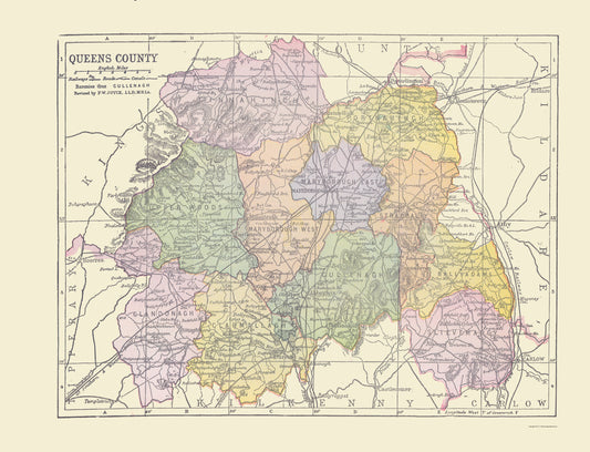 Historic Map - Queens County Ireland - Bartholomew 1882 - 23 x 30.08 - Vintage Wall Art