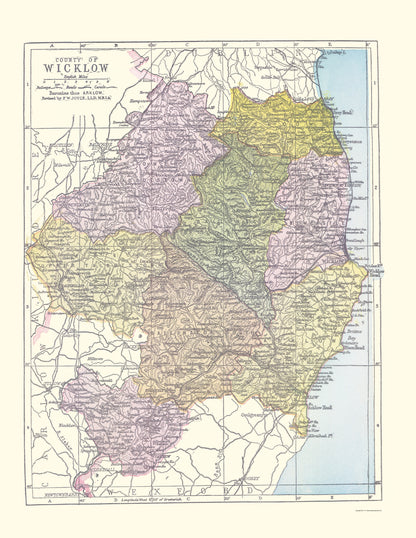 Historic Map - Wicklow County Ireland - Bartholomew 1882 - 23 x 29.75 - Vintage Wall Art