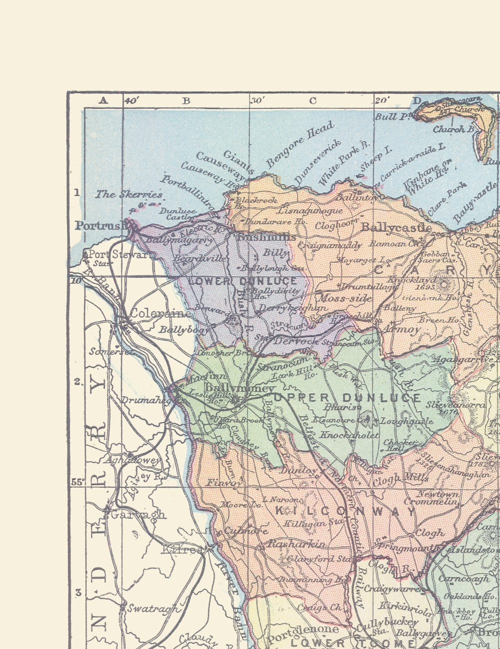 Historic Map - Antrim County Northern Ireland - Bartholomew 1882 - 23 x 29.88 - Vintage Wall Art