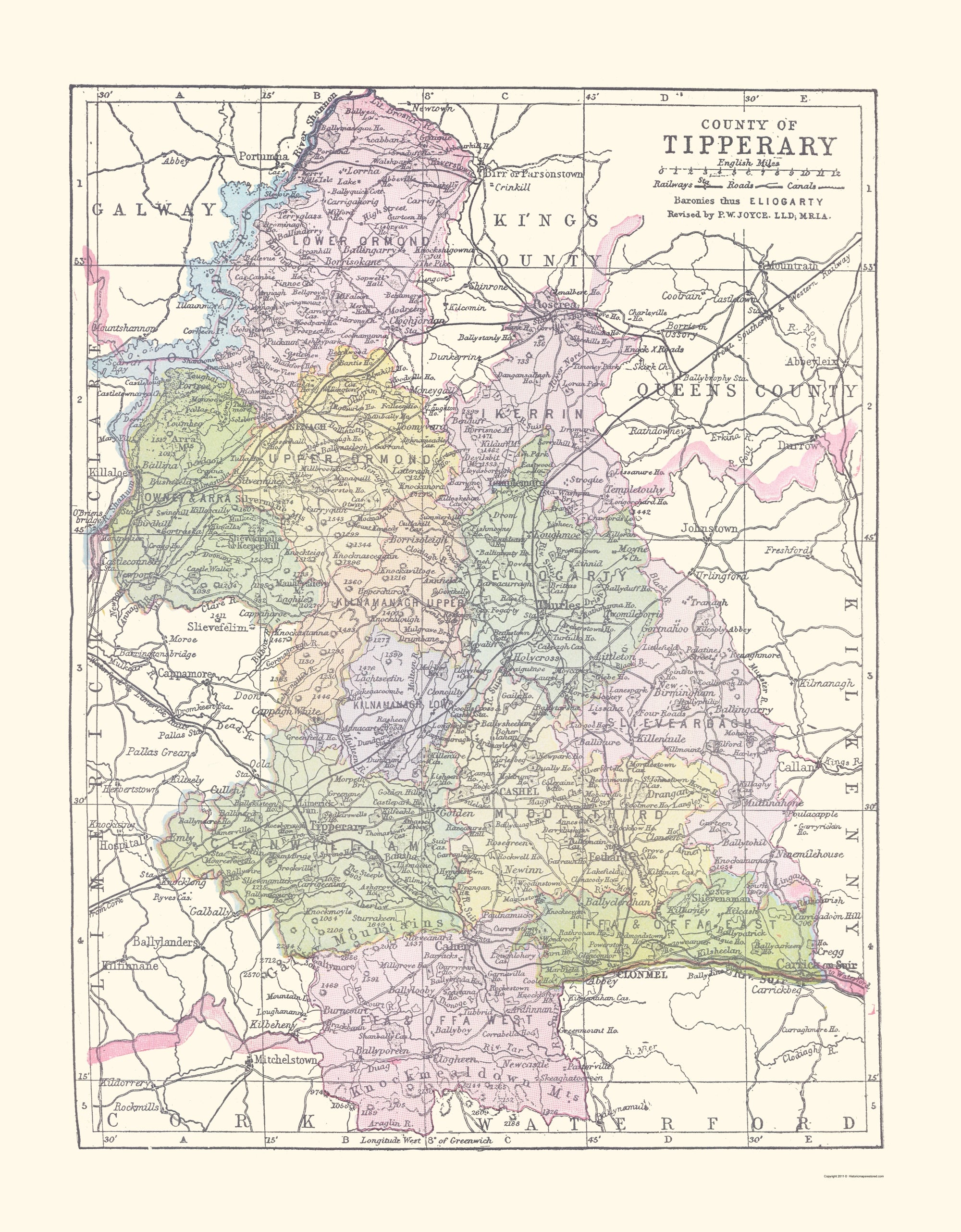 Historic Map - Tipperary County Ireland - Bartholomew 1882 - 23 x 29.4 ...