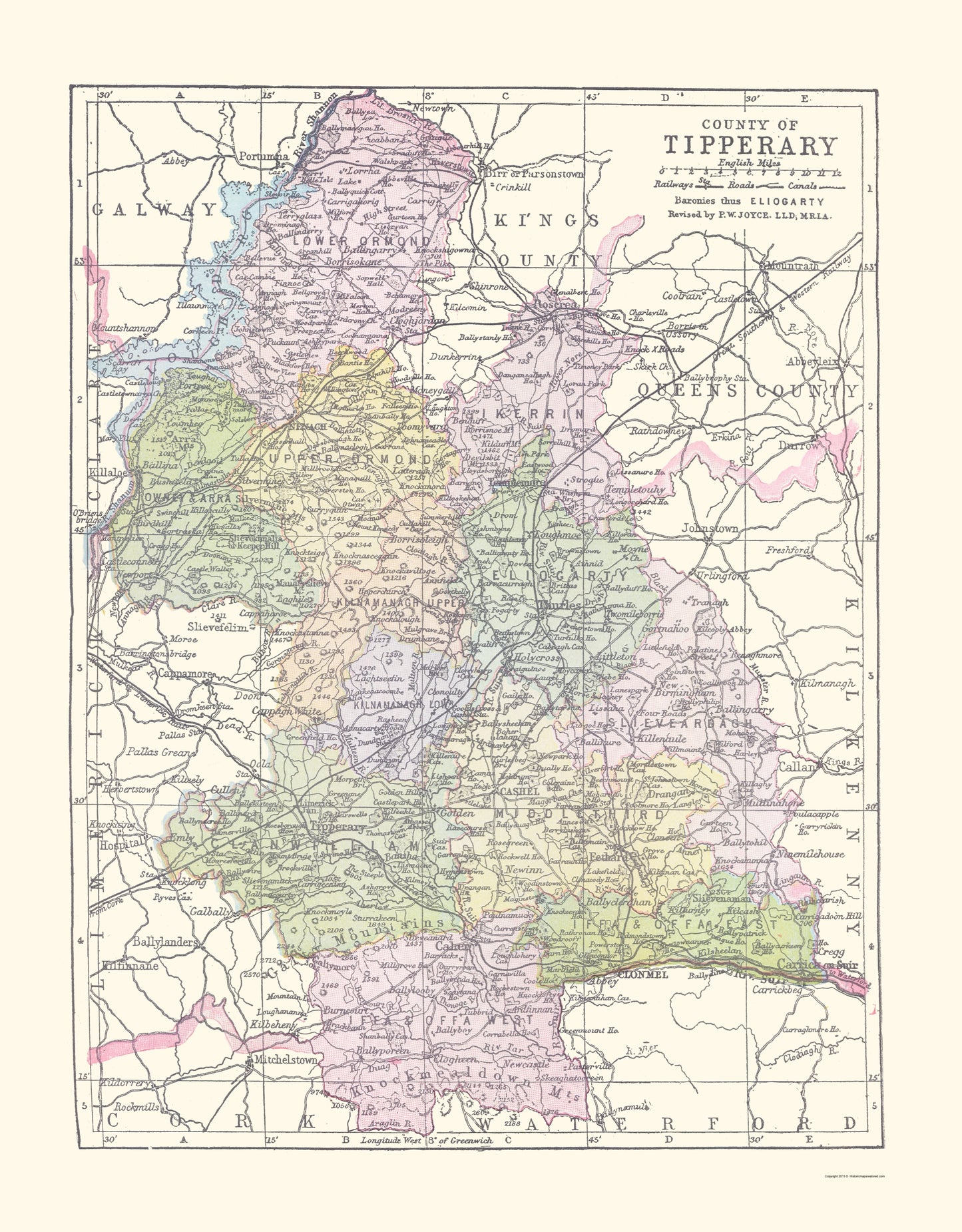 Historic Map - Tipperary County Ireland - Bartholomew 1882 - 23 x 29.46 - Vintage Wall Art