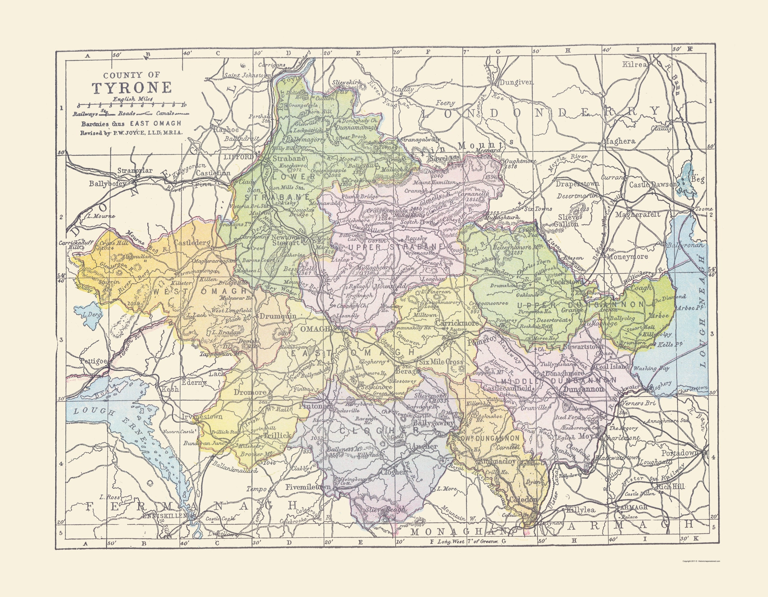 Historic Map - Tyrone County Ireland - Bartholomew 1882 - 23 x 29.57 ...