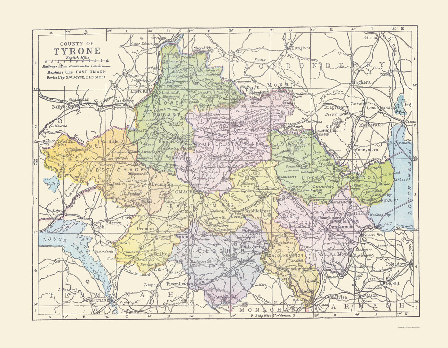 Historic Map - Tyrone County Ireland - Bartholomew 1882 - 23 x 29.57 - Vintage Wall Art