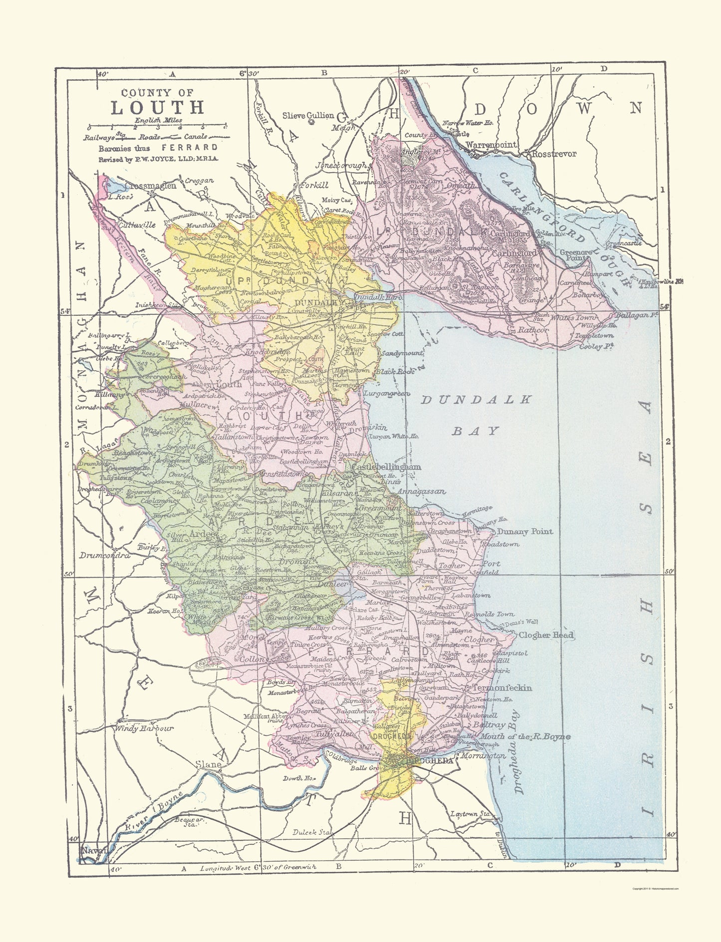 Historic Map - Louth County Ireland - Bartholomew 1882 - 23 x 30.05 - Vintage Wall Art