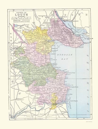 Historic Map - Louth County Ireland - Bartholomew 1882 - 23 x 30.05 - Vintage Wall Art