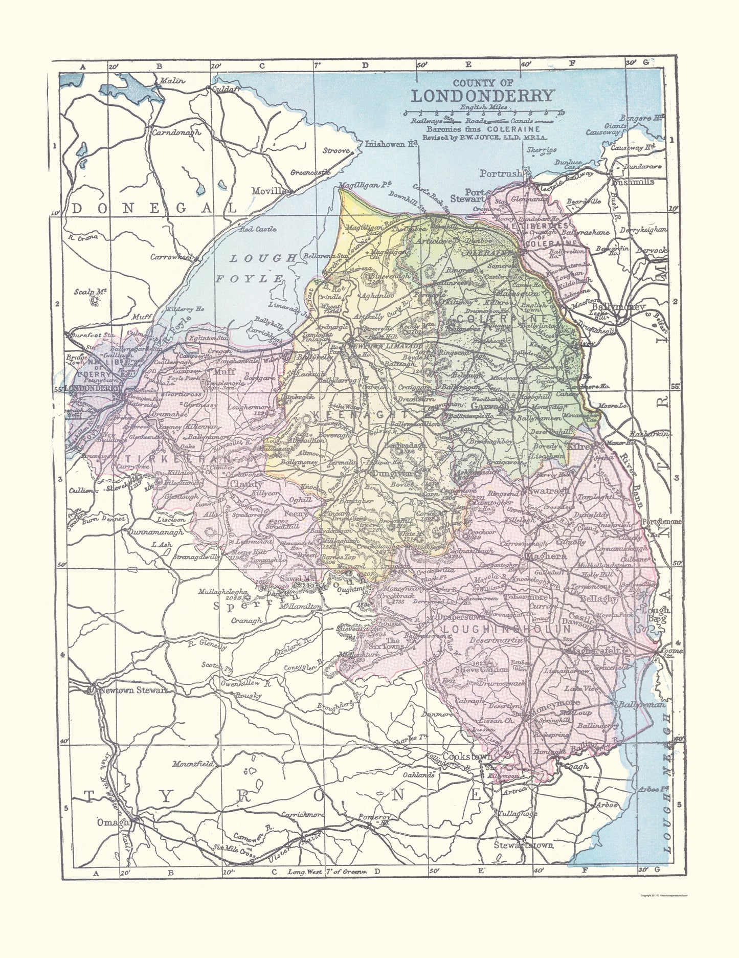 Historic Map - Londonderry County Ireland - Bartholomew 1882 - 23 x 29.82 - Vintage Wall Art