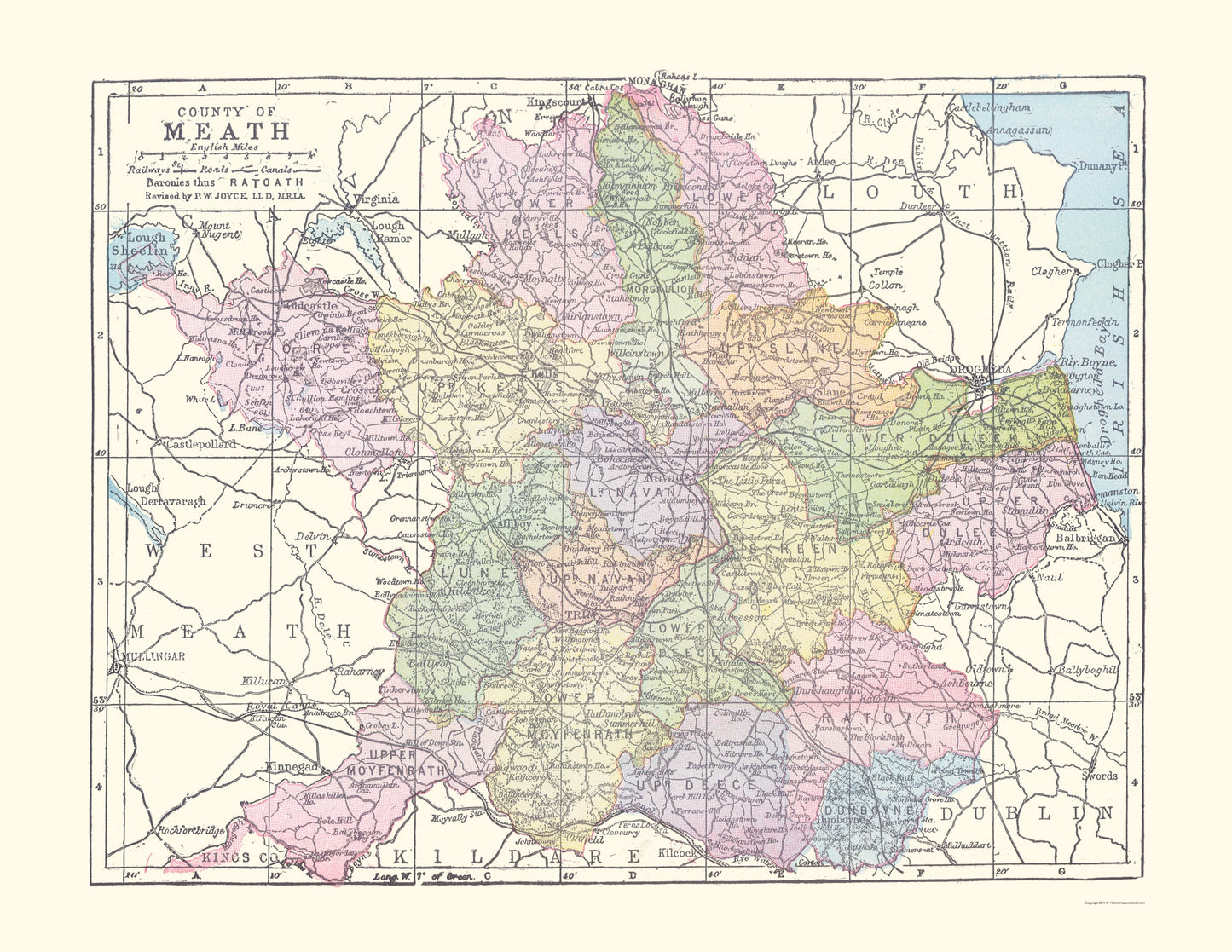 Historic Map - Meath County Ireland - Bartholomew 1882 - 23 x 29.76 - Vintage Wall Art