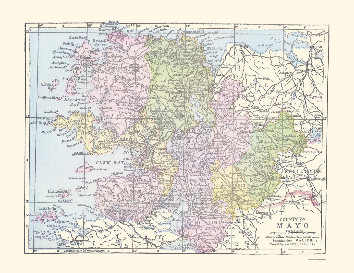 Historic Map - Mayo County Ireland - Bartholomew 1882 - 23 x 29.77 - Vintage Wall Art