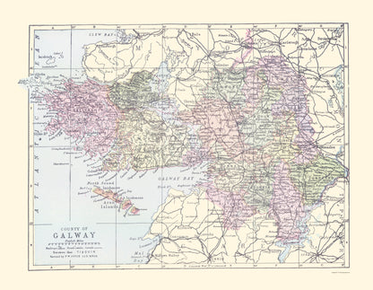 Historic Map - Galway County Ireland - Philip 1882 - 23 x 29.66 - Vintage Wall Art