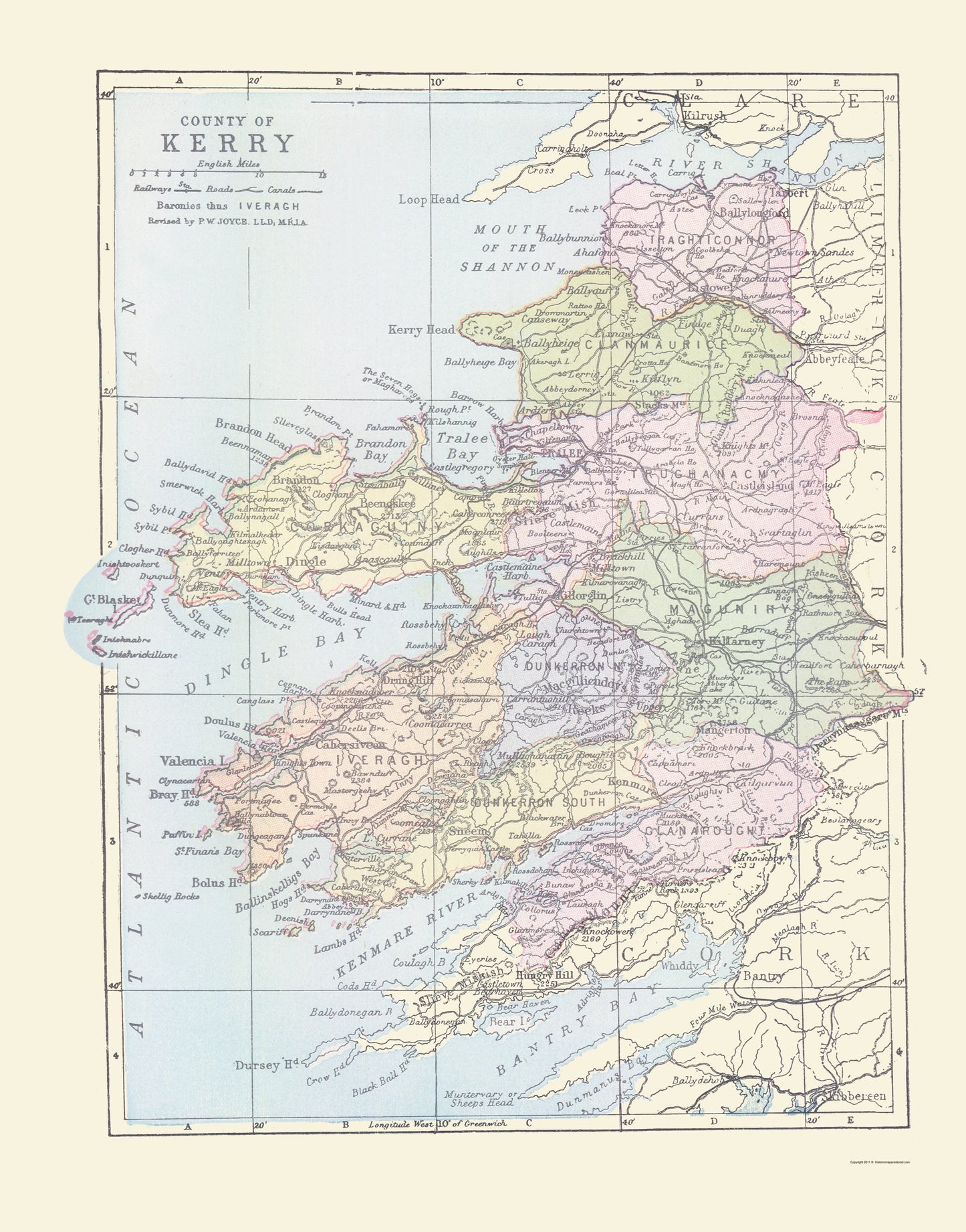 Historic Map - Kerry County Ireland - Bartholomew 1882 - 23 x 29.30 - Vintage Wall Art