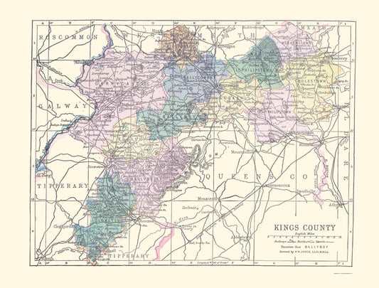 Historic Map - Kings County Ireland - Bartholomew 1882 - 23 x 30.23 - Vintage Wall Art