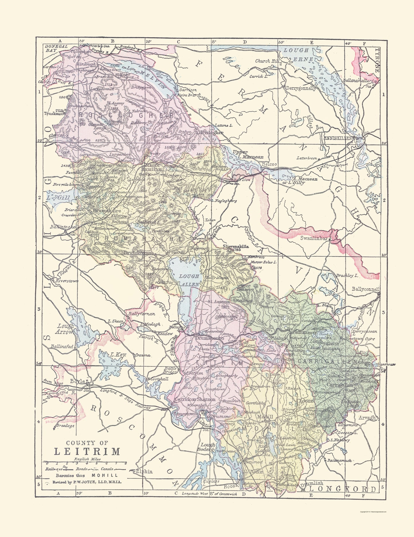 Historic Map - Leitrim County Ireland - Bartholomew 1882 - 23 x 29.81 - Vintage Wall Art