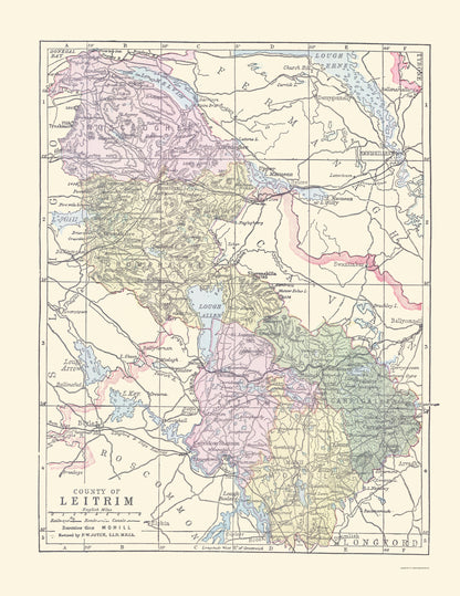 Historic Map - Leitrim County Ireland - Bartholomew 1882 - 23 x 29.81 - Vintage Wall Art