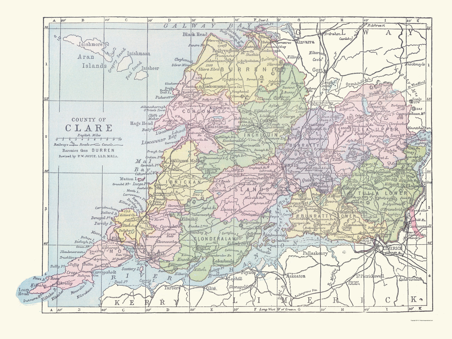 Historic Map - Clare County Ireland - Bartholomew 1882 - 23 x 30.71 - Vintage Wall Art