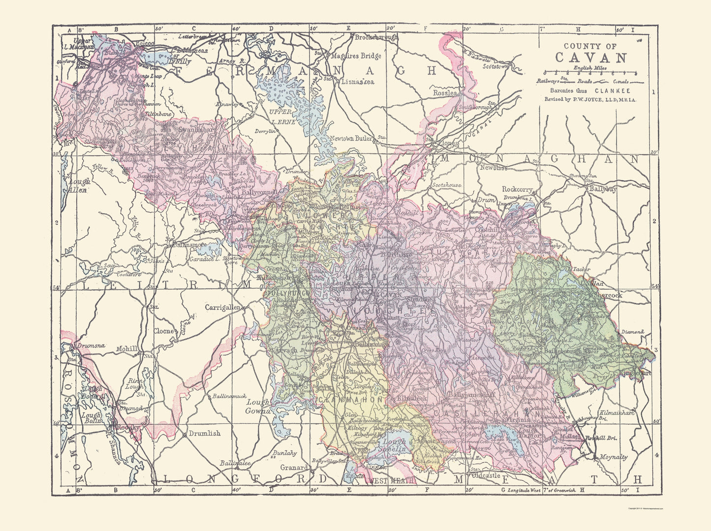 Historic Map - Cavan County Ireland - Bartholomew 1882 - 23 x 30.78 - Vintage Wall Art