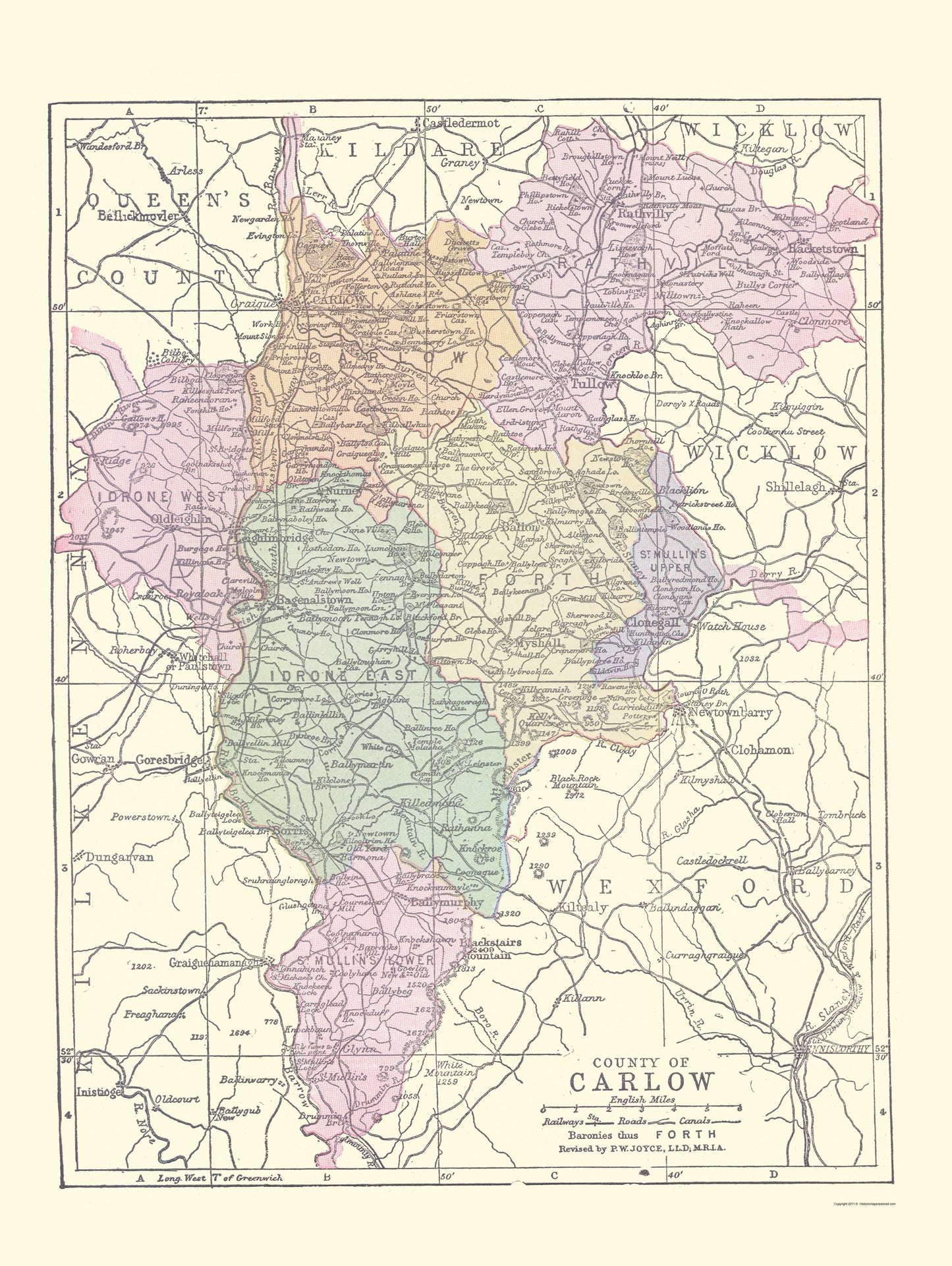 Historic Map - Carlow County Ireland - Bartholomew 1882 - 23 x 30.58 - Vintage Wall Art