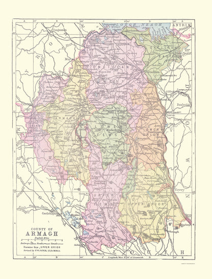 Historic Map - Armagh County Northern Ireland - Bartholomew 1882 - 23 x 30.25 - Vintage Wall Art