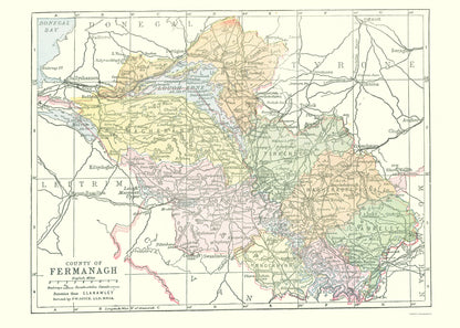 Historic Map - Fermanagh County Ireland - Bartholomew 1882 - 23 x 32.21 - Vintage Wall Art