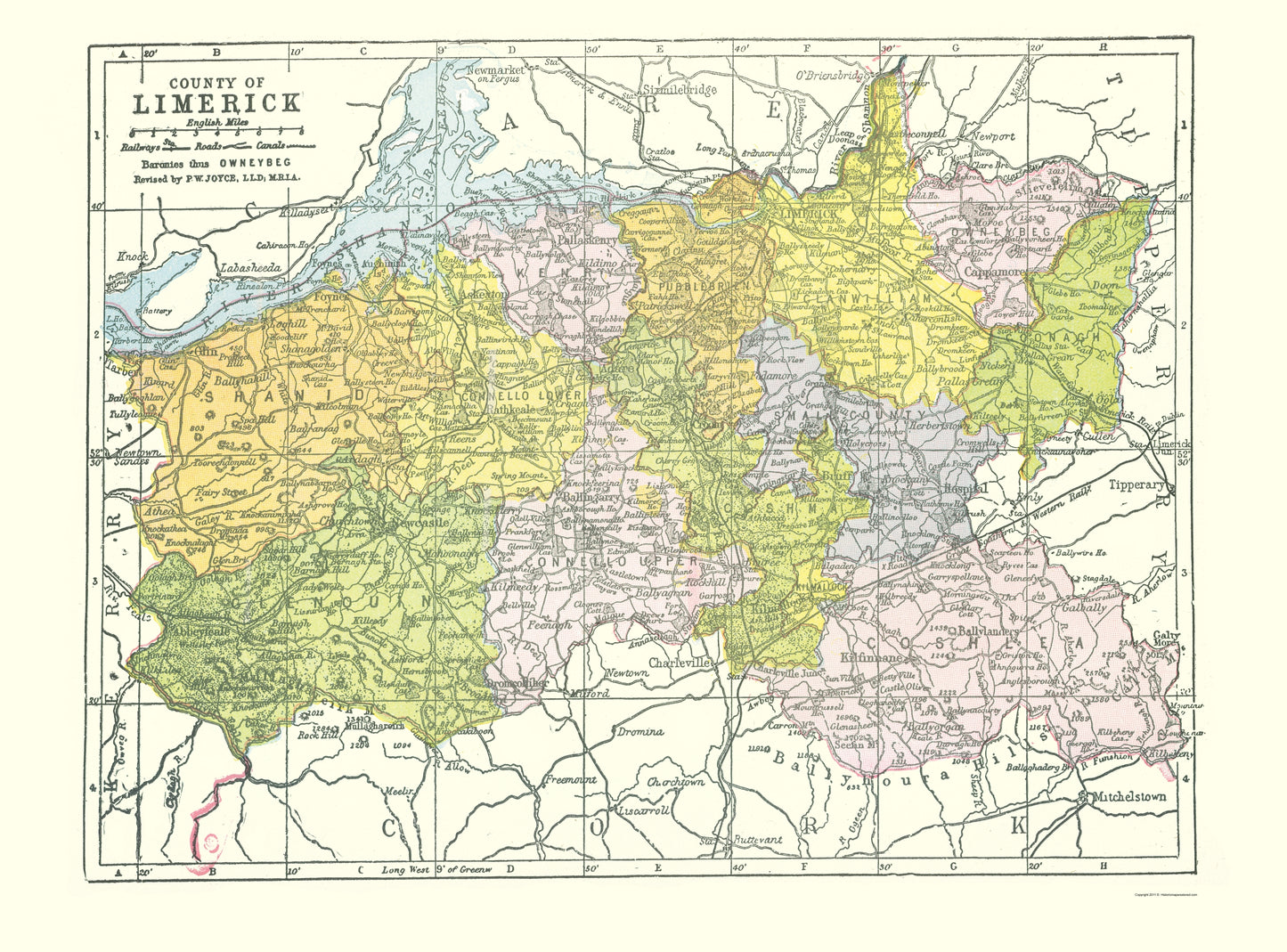 Historic Map - Limerick County Ireland - Bartholomew 1882 - 23 x 31.09 - Vintage Wall Art