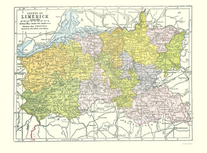 Historic Map - Limerick County Ireland - Bartholomew 1882 - 23 x 31.09 - Vintage Wall Art