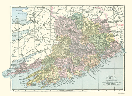 Historic Map - Cork County Ireland - Bartholomew 1882 - 23 x 31.43 - Vintage Wall Art