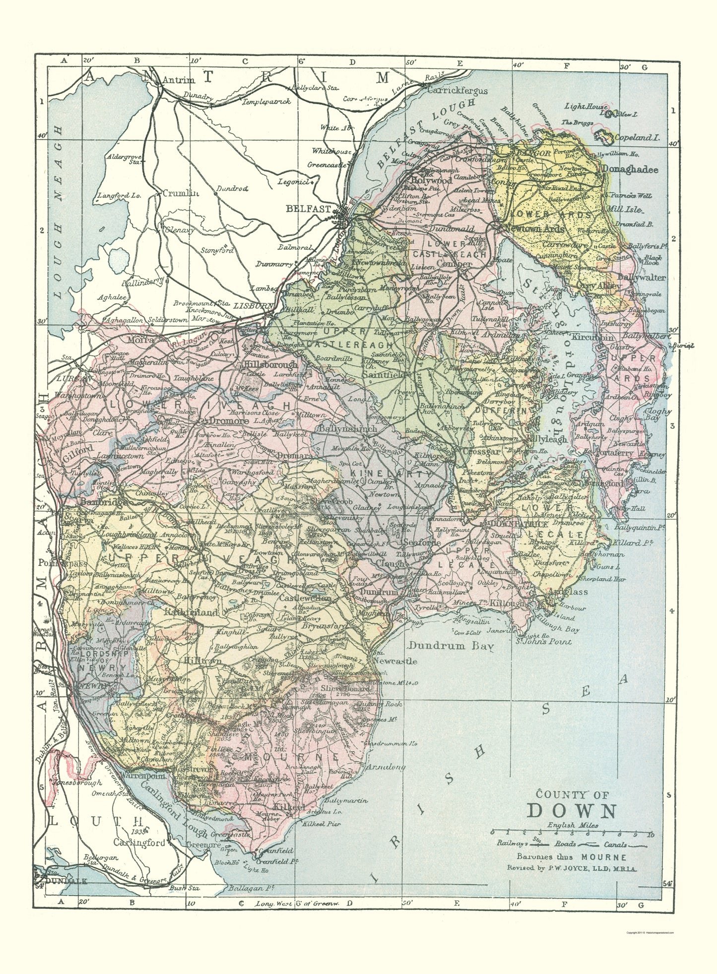 Historic Map - Down County Ireland - Bartholomew 1882 - 23 x 31.24 - Vintage Wall Art