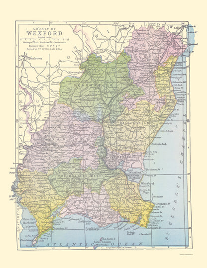 Historic Map - Wexford County Ireland - Bartholomew 1882 - 23 x 29.79 - Vintage Wall Art