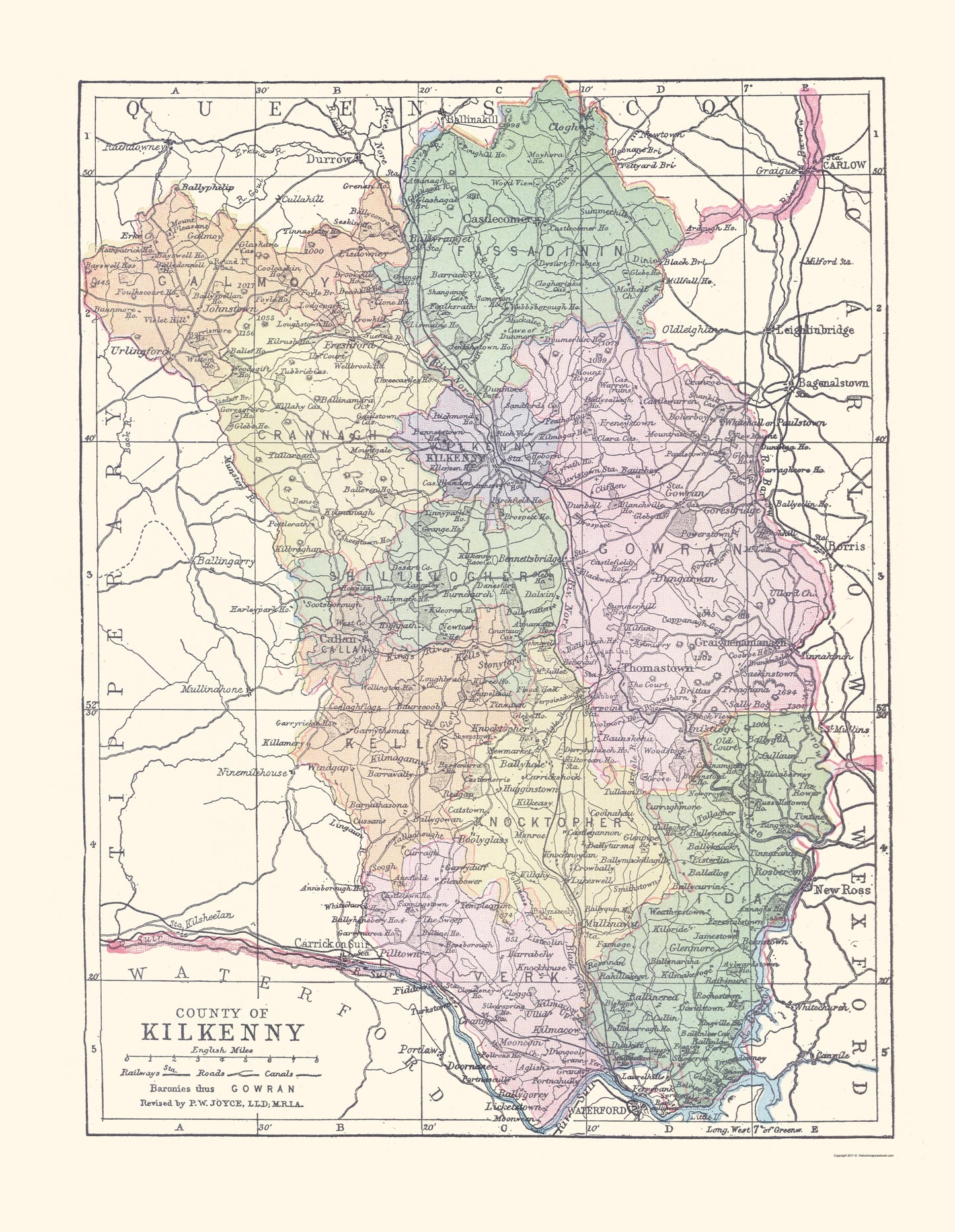 Historic Map - Kilkenny County Ireland - Bartholomew 1882 - 23 x 29.68 - Vintage Wall Art