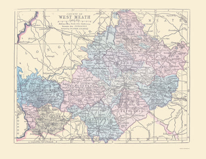 Historic Map - Westmeath County Ireland - Bartholomew 1882 - 23 x 29.83 - Vintage Wall Art