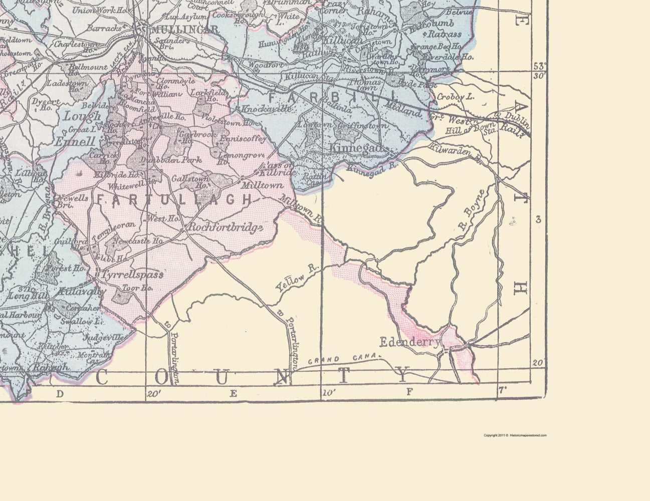 Historic Map - Westmeath County Ireland - Bartholomew 1882 - 23 x 29.83 - Vintage Wall Art