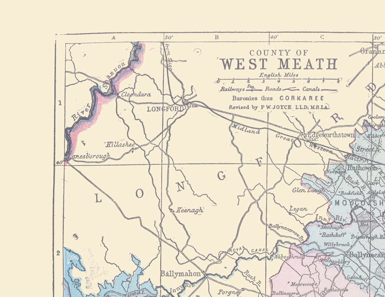 Historic Map - Westmeath County Ireland - Bartholomew 1882 - 23 x 29.83 - Vintage Wall Art