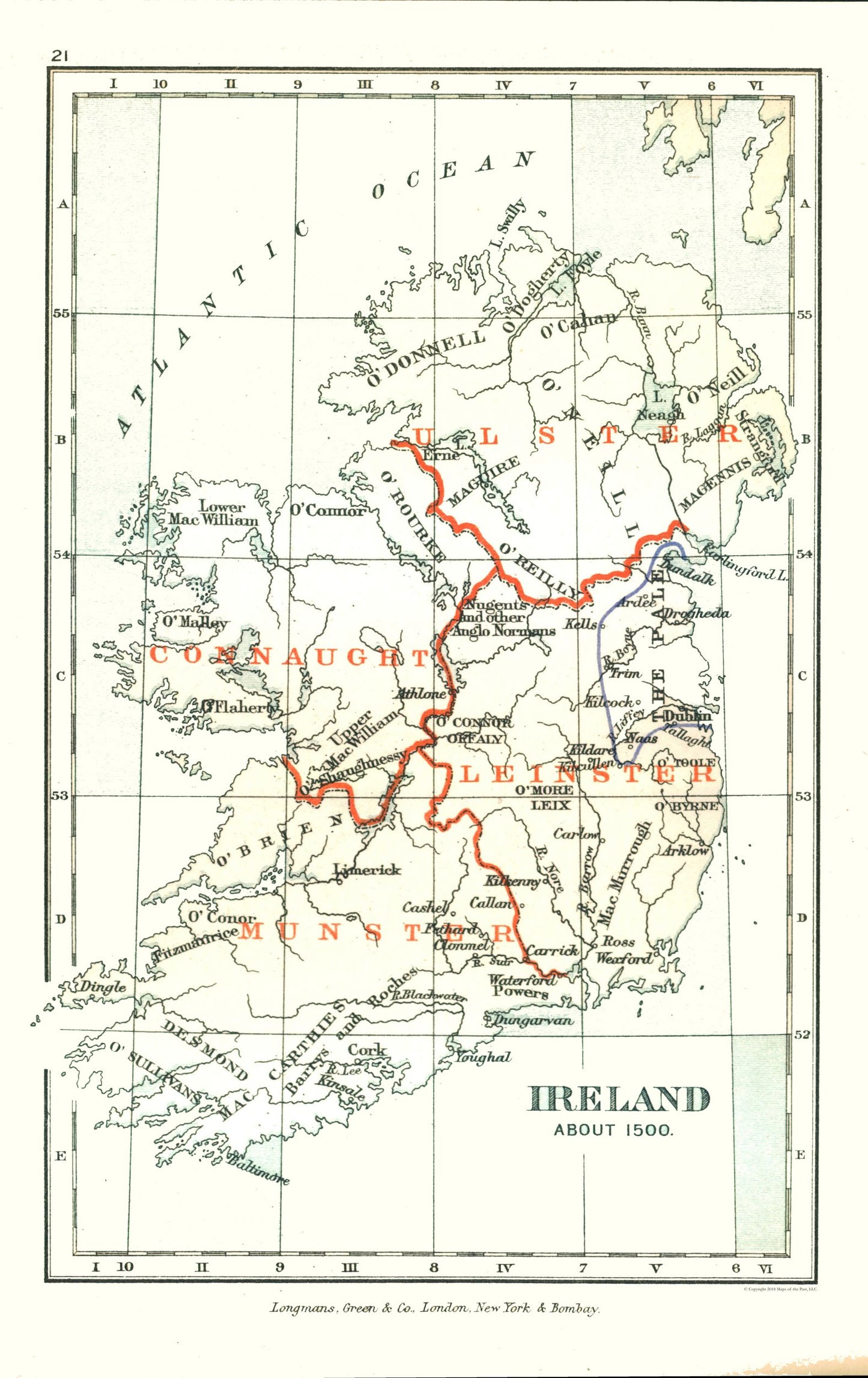 Historic Map - Ireland 1500 - Gardiner 1902 - 23 x 36.52 - Vintage Wall Art