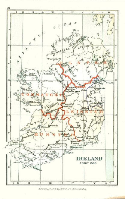 Historic Map - Ireland 1500 - Gardiner 1902 - 23 x 36.52 - Vintage Wall Art