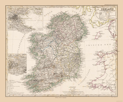 Historic Map - Ireland - Stieler 1885 - 27.74 x 23 - Vintage Wall Art