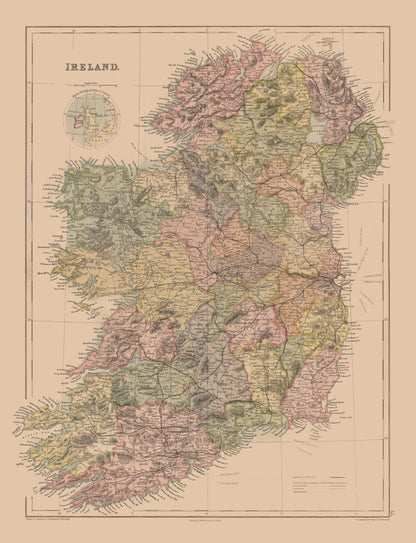 Historic Map - Ireland - Black 1867 - 23 x 30.02 - Vintage Wall Art