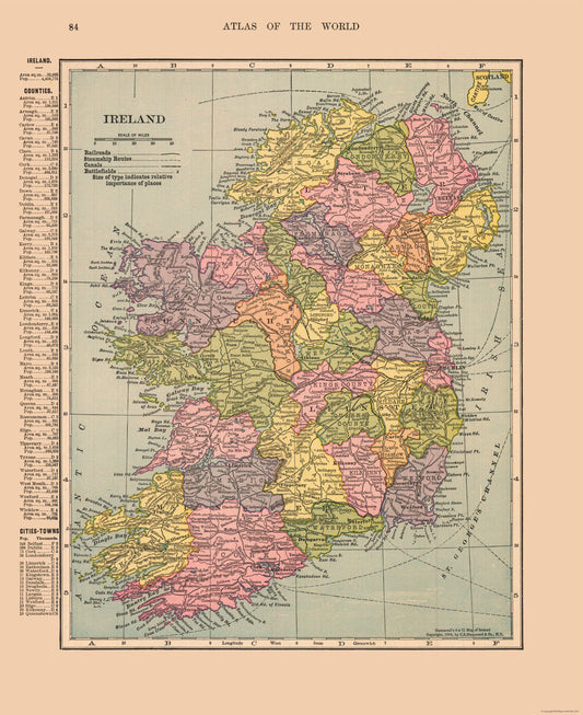 Historic Map - Ireland - Hammond 1910 - 23 x 28.19 - Vintage Wall Art