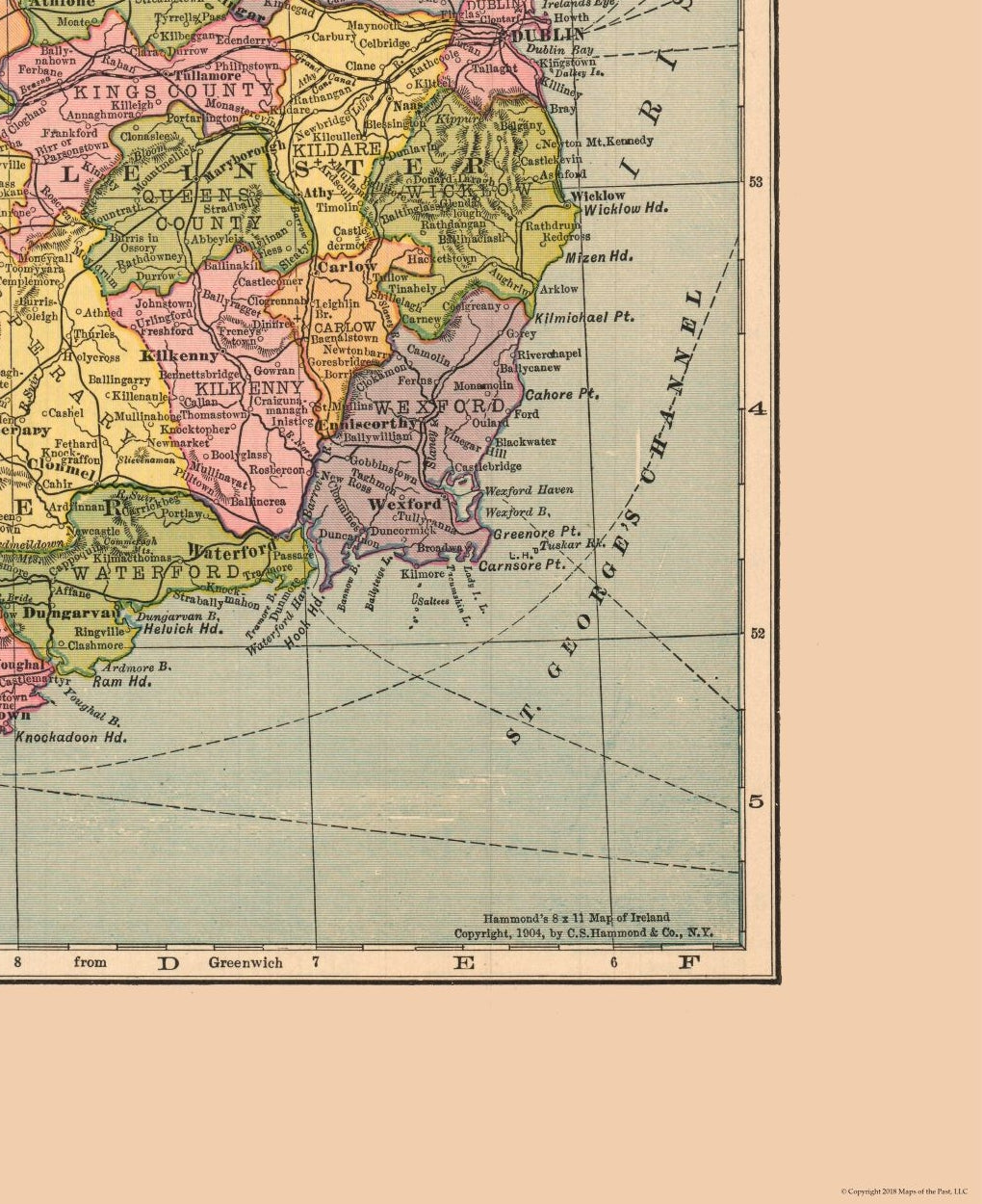 Historic Map - Ireland - Hammond 1910 - 23 x 28.19 - Vintage Wall Art