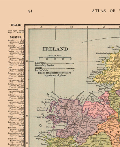 Historic Map - Ireland - Hammond 1910 - 23 x 28.19 - Vintage Wall Art