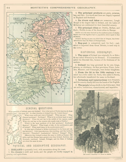 Historic Map - Ireland - Monteith 1882 - 23 x 29.59 - Vintage Wall Art