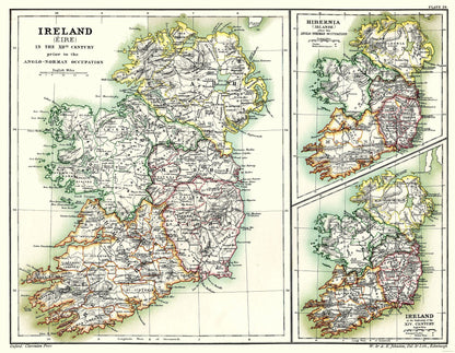 Historic Map - Ireland 12th Century - Poole 1902 - 29.59 x 23 - Vintage Wall Art