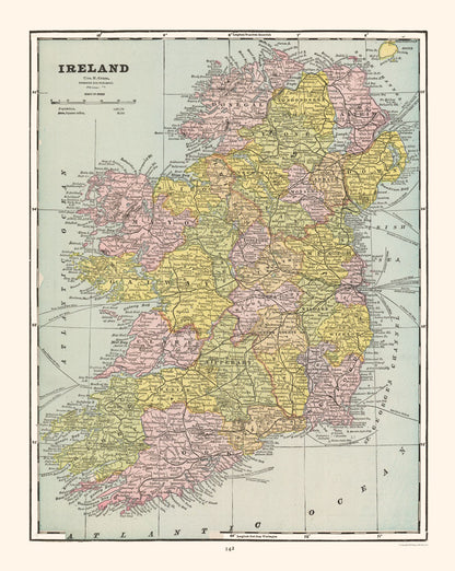 Historic Map - Ireland - Cram 1892 - 23 x 28.85 - Vintage Wall Art