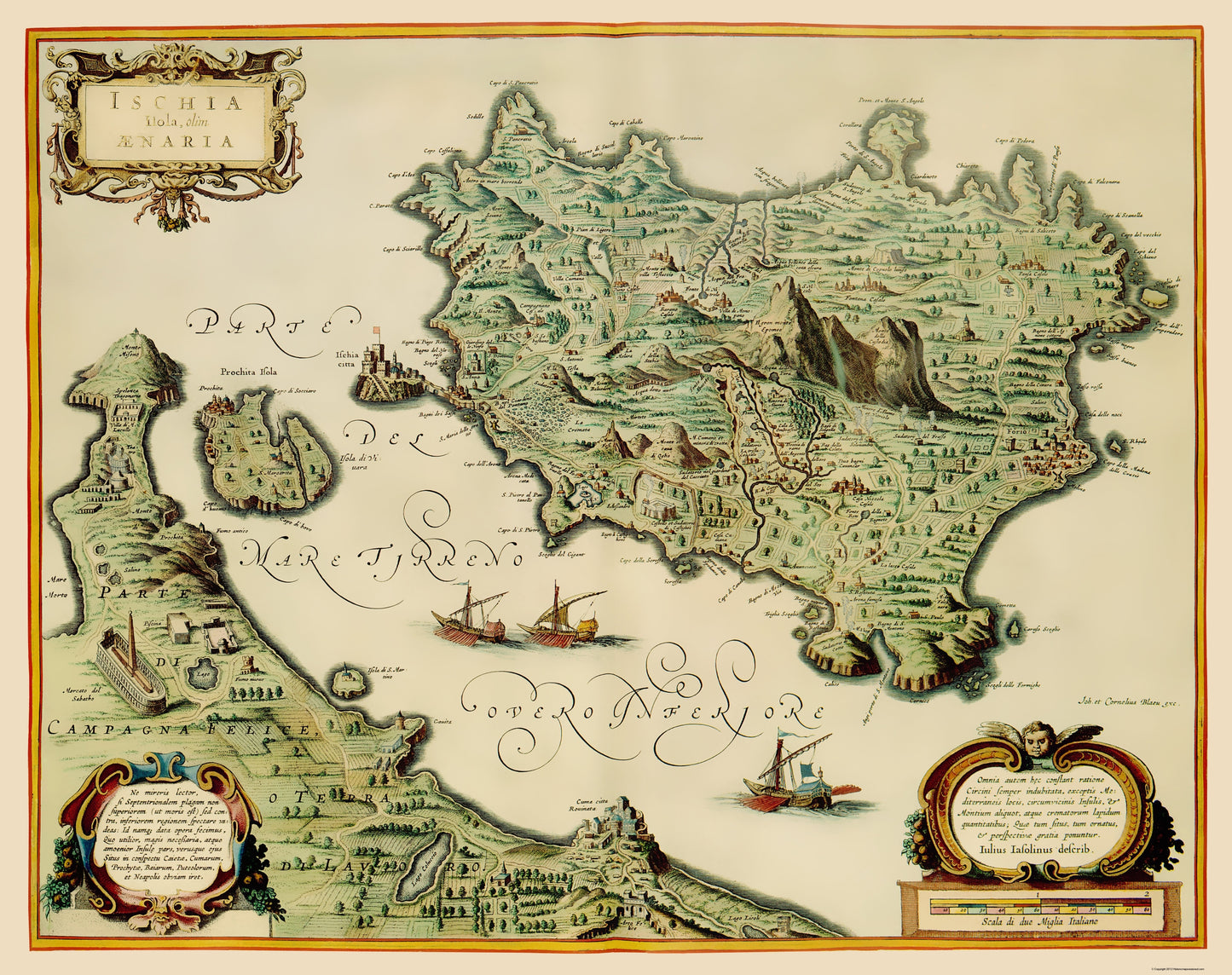 Historic Map - Ischia Italy - Blaeu 1640 - 23 x 29.06 - Vintage Wall Art