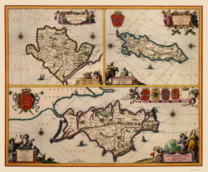Historic Map - Isle of Wight Man Anglesey Great Britain - Jansson 1646 - 23 x 27 - Vintage Wall Art