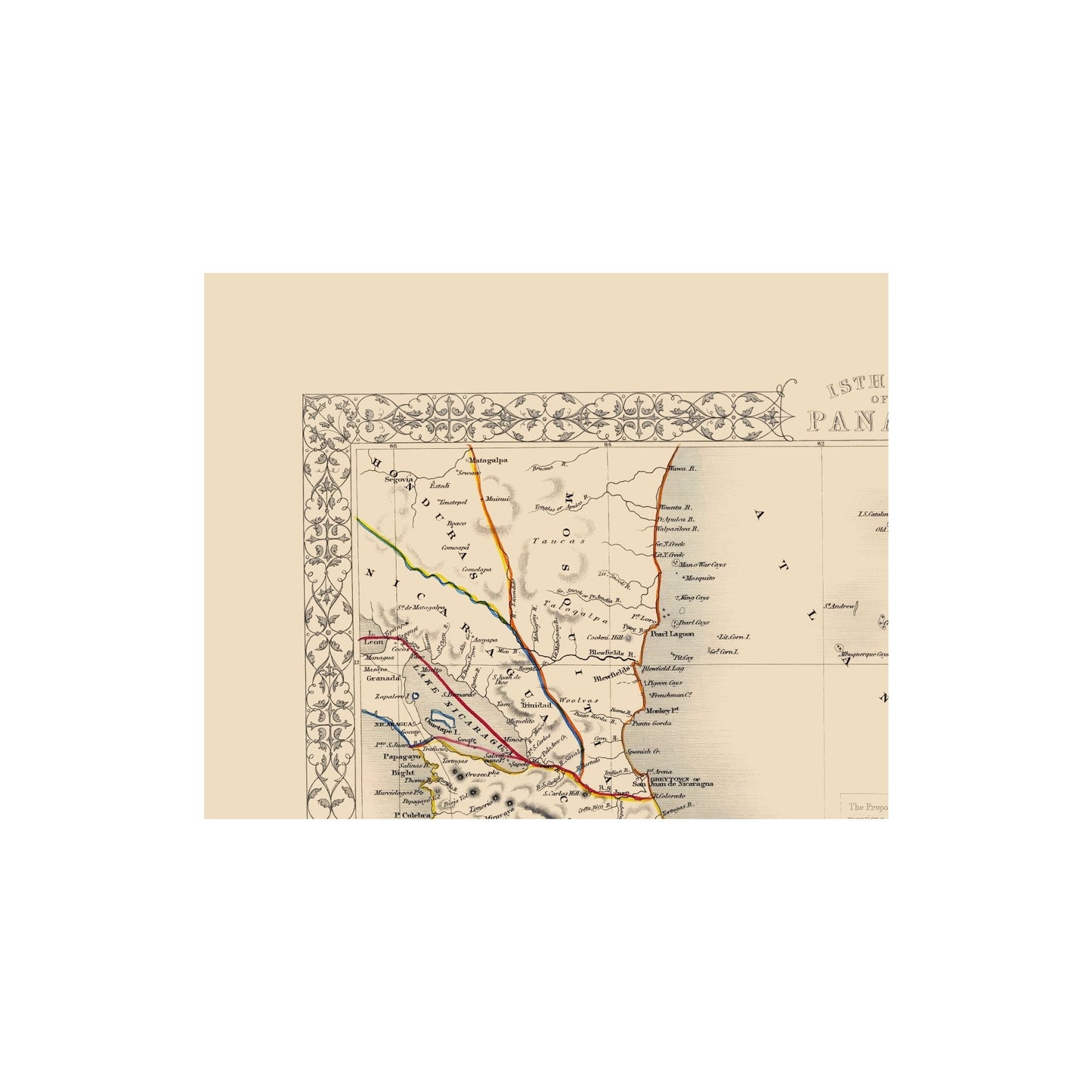 Historic Map - Panama Isthmus - Tallis 1851 - 23 x 28.83 - Vintage Wall Art