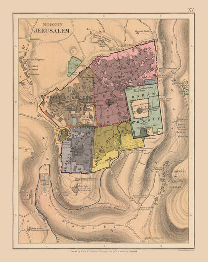 Historic Map - Jerusalem Israel Modern Religions - Case  1878 - 23 x 28.95 - Vintage Wall Art