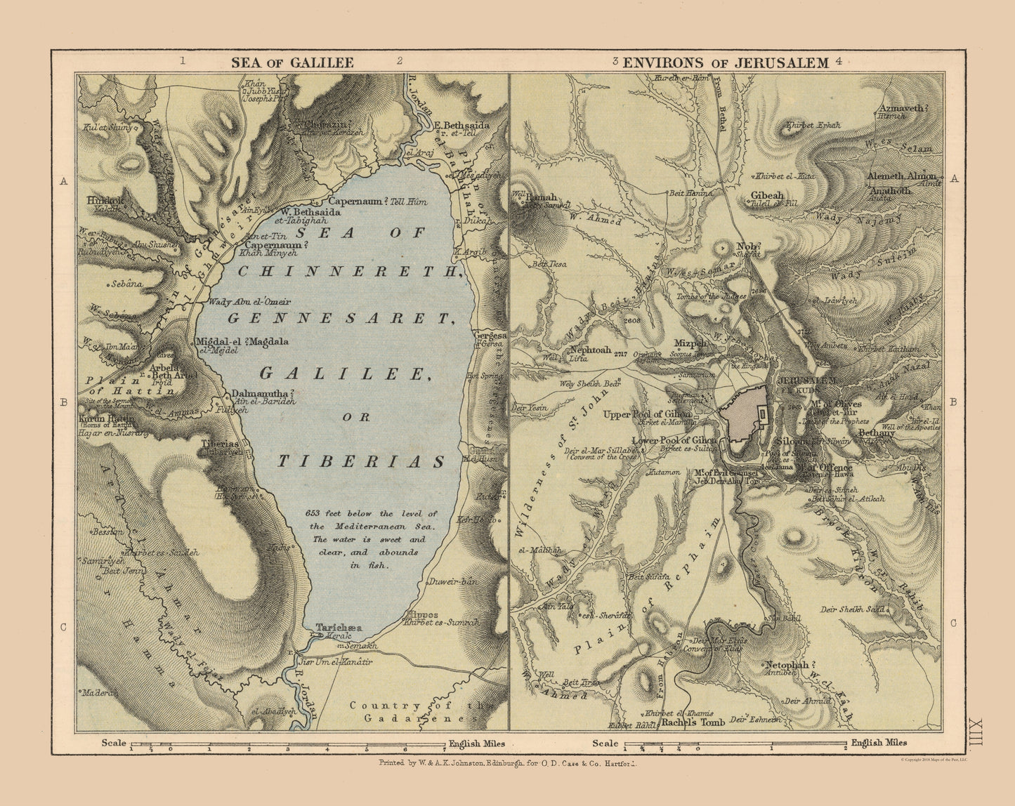 Historic Map - Jerusalem Israel Sea of Galilee - Case 1878 - 28.94 x 23 - Vintage Wall Art