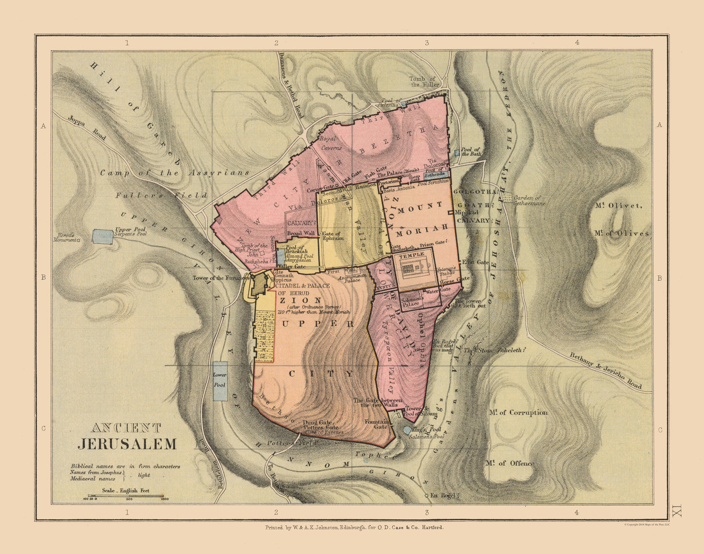 Historic Map - Jerusalem Israel Ancient - Case 1878 - 29.24 x 23 - Vintage Wall Art