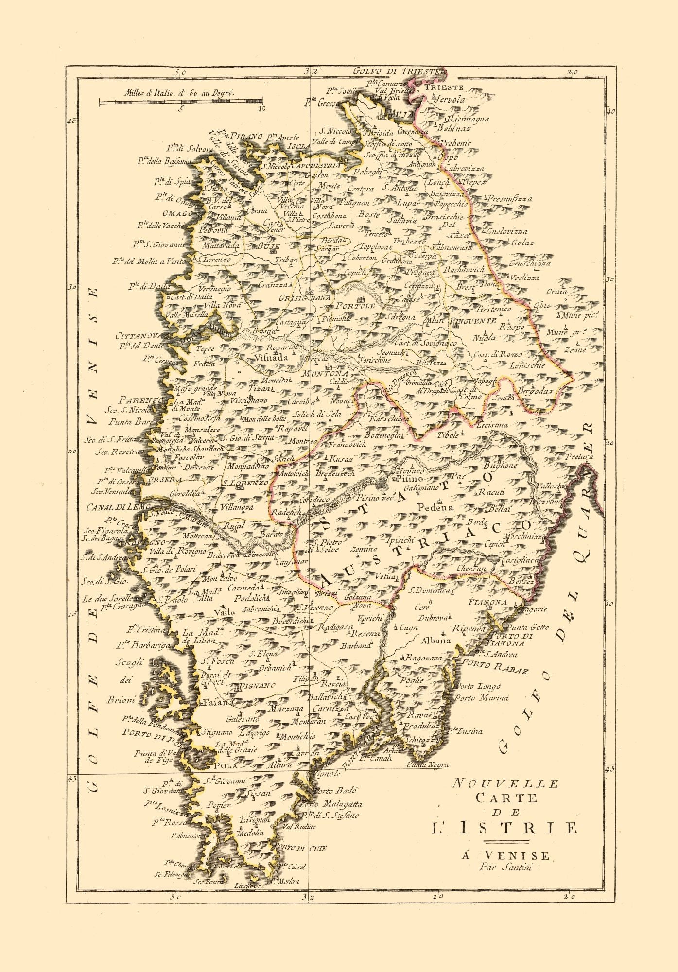 Historic Map - Istria Peninsula - Santini 1794 - 23 x 32.97 - Vintage Wall Art