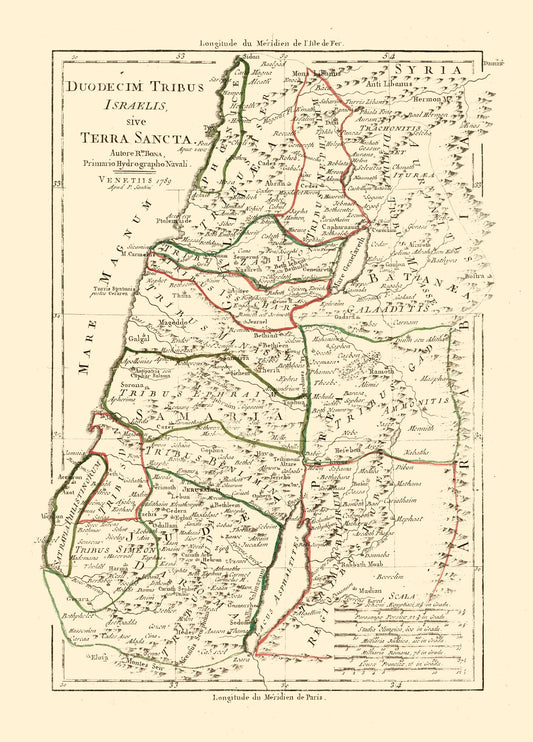 Historic Map - Israel Twelve Tribes - Santini 1794 - 23 x 32.03 - Vintage Wall Art